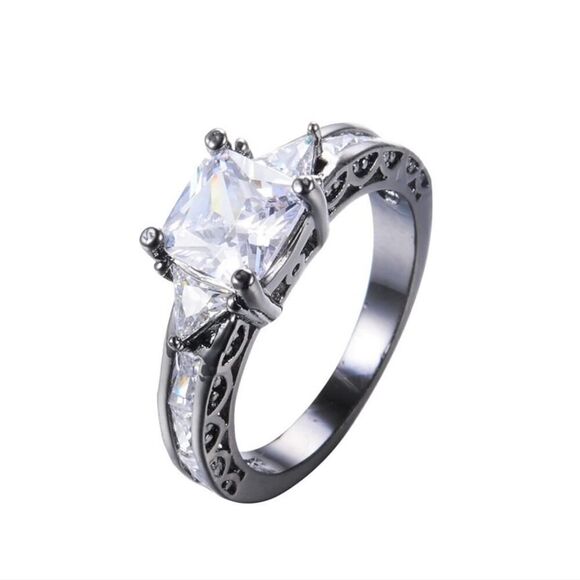 Square Cut White Zircon Princess Ring Engagement Wedding Bridal Day Size 9 - Picture 3 of 12